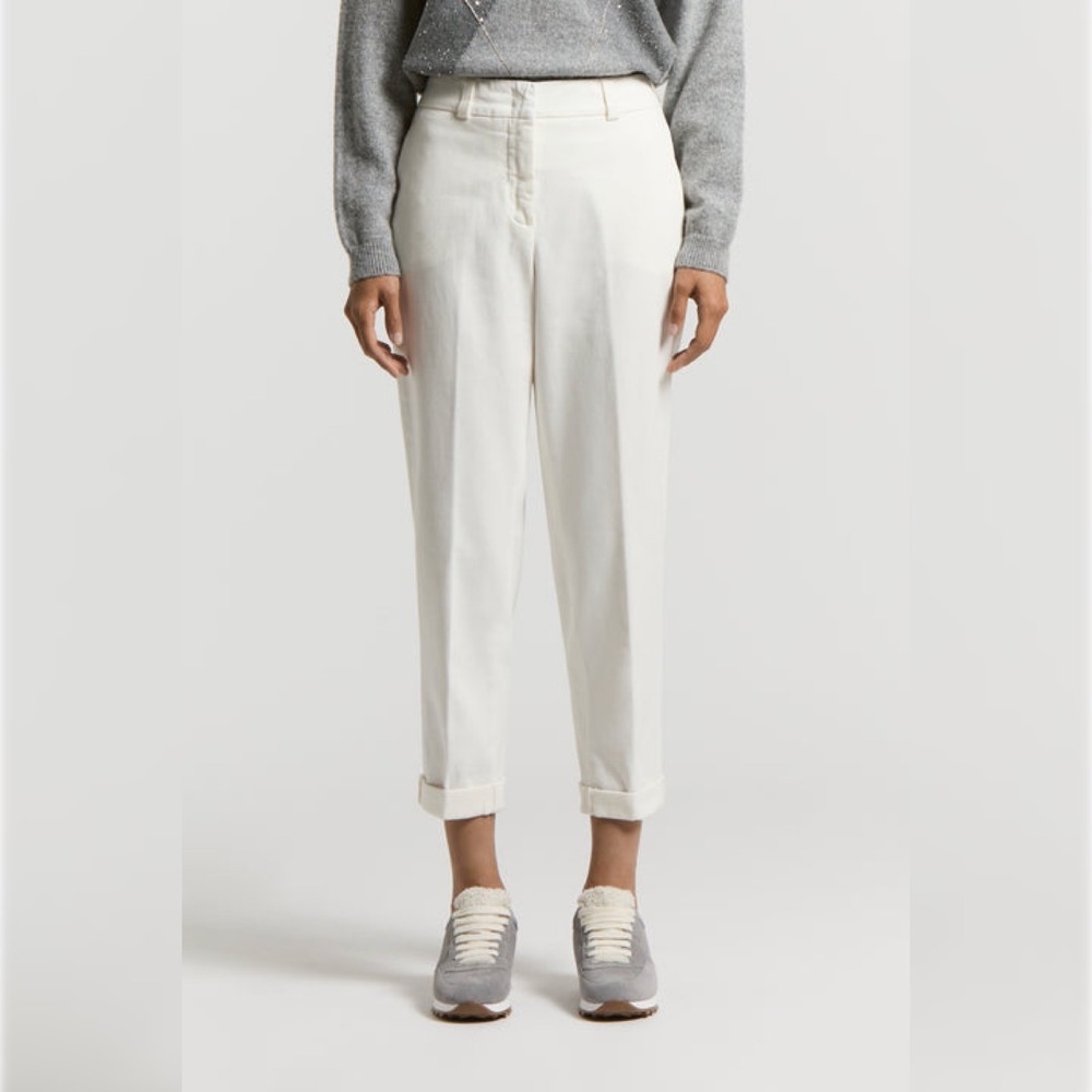 New Peserico Natural White Soft Stretch Cotton Gabardine Trousers Size IT 44 / 8
